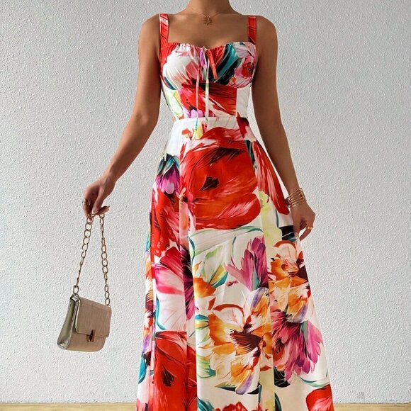 Multicolor Boho Women's Chest Strap Sleeveless Maxi Dress - Picture 2 of 5